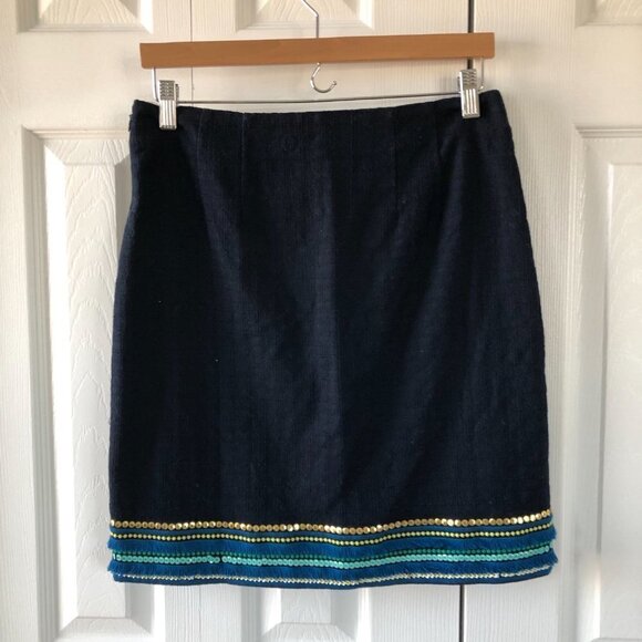 Talbots Navy Side Zip Sequin Fringe Mini Skirt - Picture 1 of 7